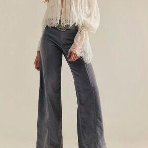 NWT We The Free People Libre Wide Leg Cord Jeans Light Gray Mockingbird Size 27